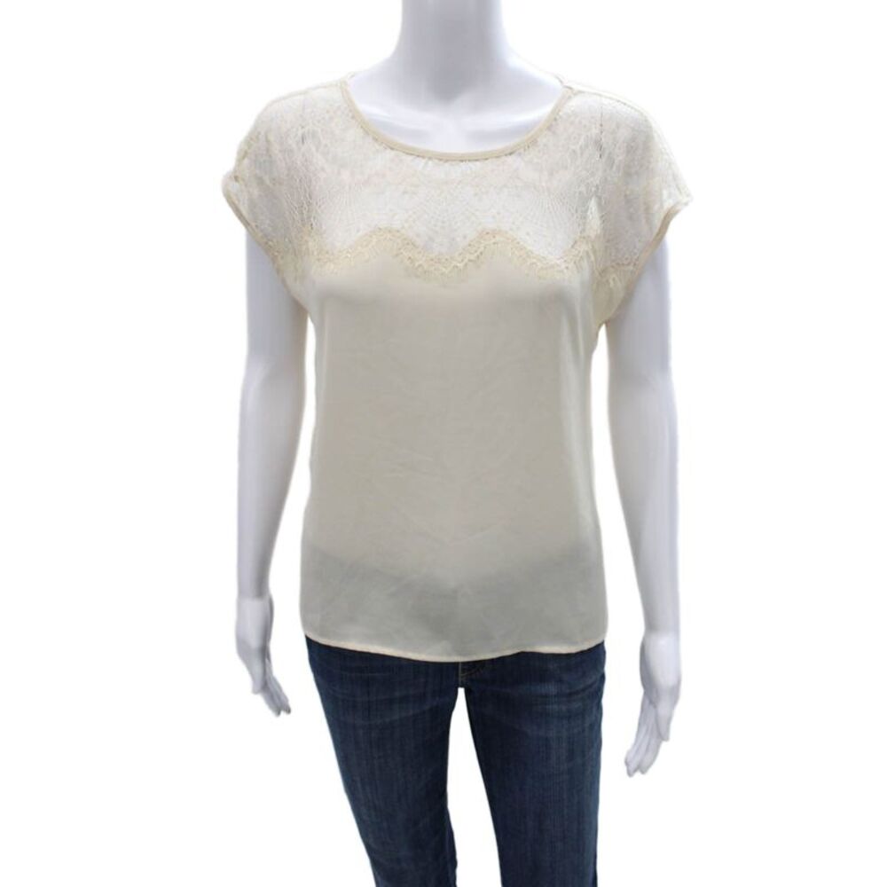 Gold Hawk Womens Basic Lace Sleeveless Round Neck Ivory Blouse Size S